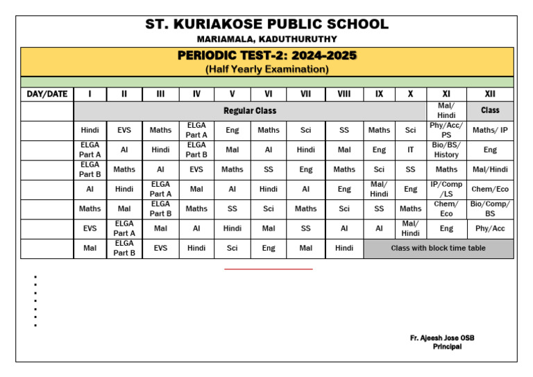 Half Yearly Exam Timetable 2024-25 | PDF
