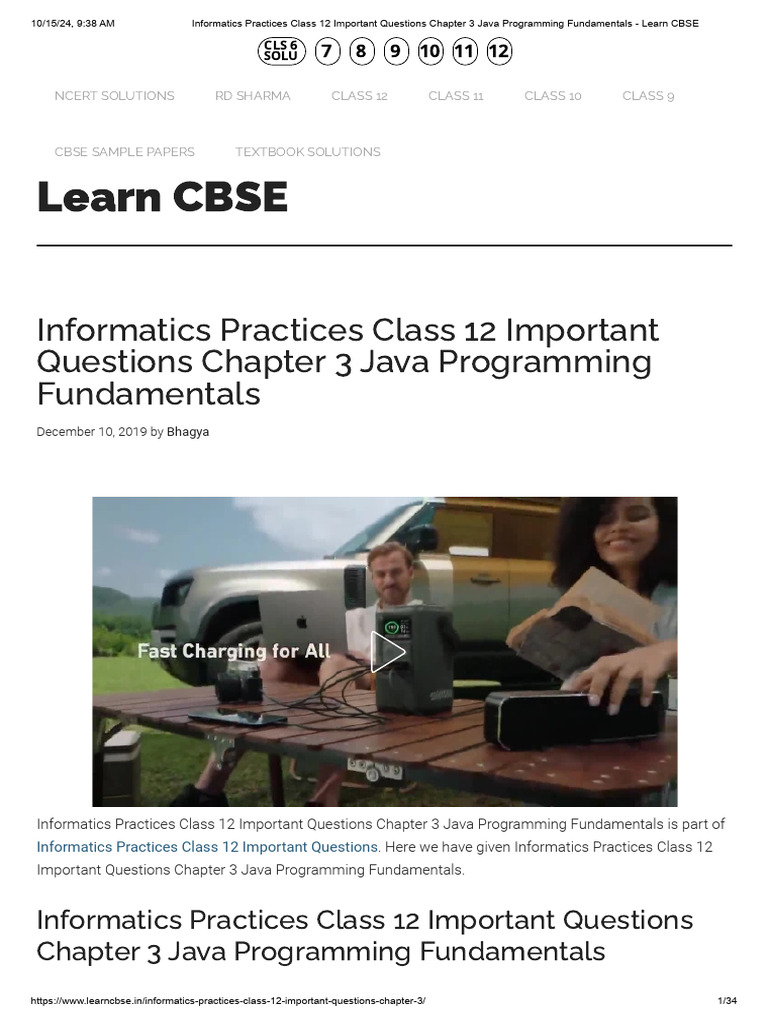 Informatics Practices Class 12 Important Questions Chapter 3 Java ...