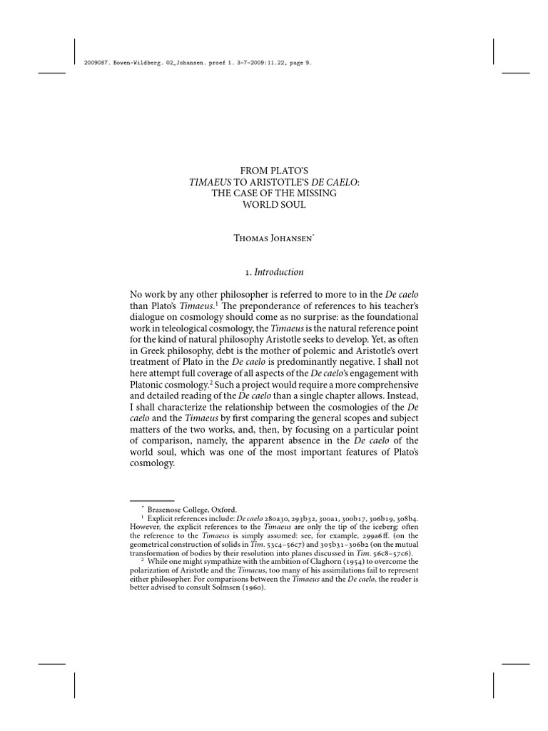 From Platos Timaeus To Aristotles de Cae | PDF