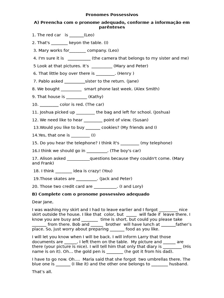 Pronouns - Adjc-Poss-Exercise | PDF | Art