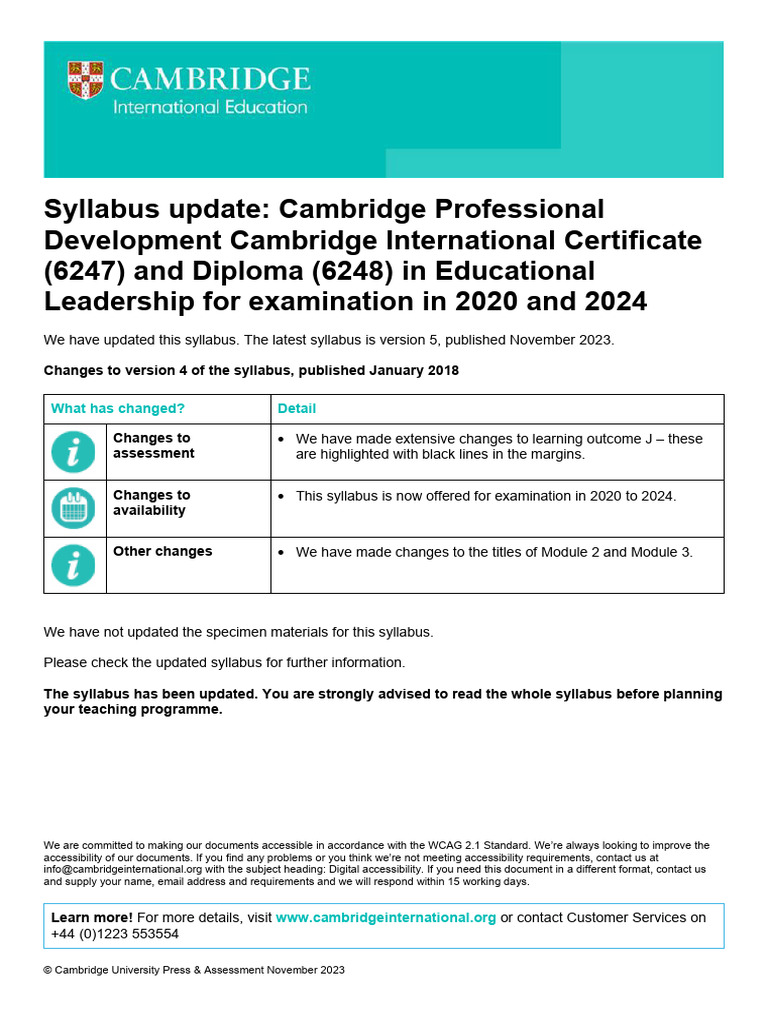 Education Leadership Syllabus Update 2020 2023 | PDF