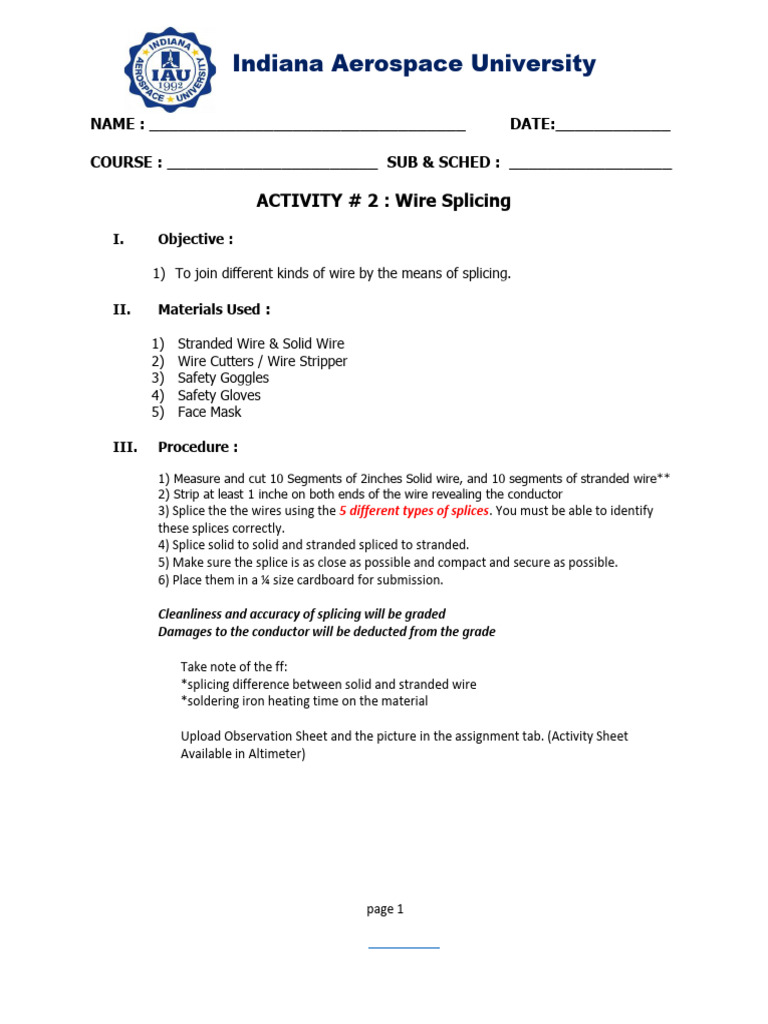 AMT Activity 2 - Splicing | PDF | Wire | Technology & Engineering