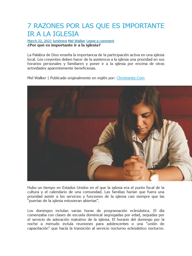 7 Razones Por Las Que Es Importante Ir A La Iglesia | PDF