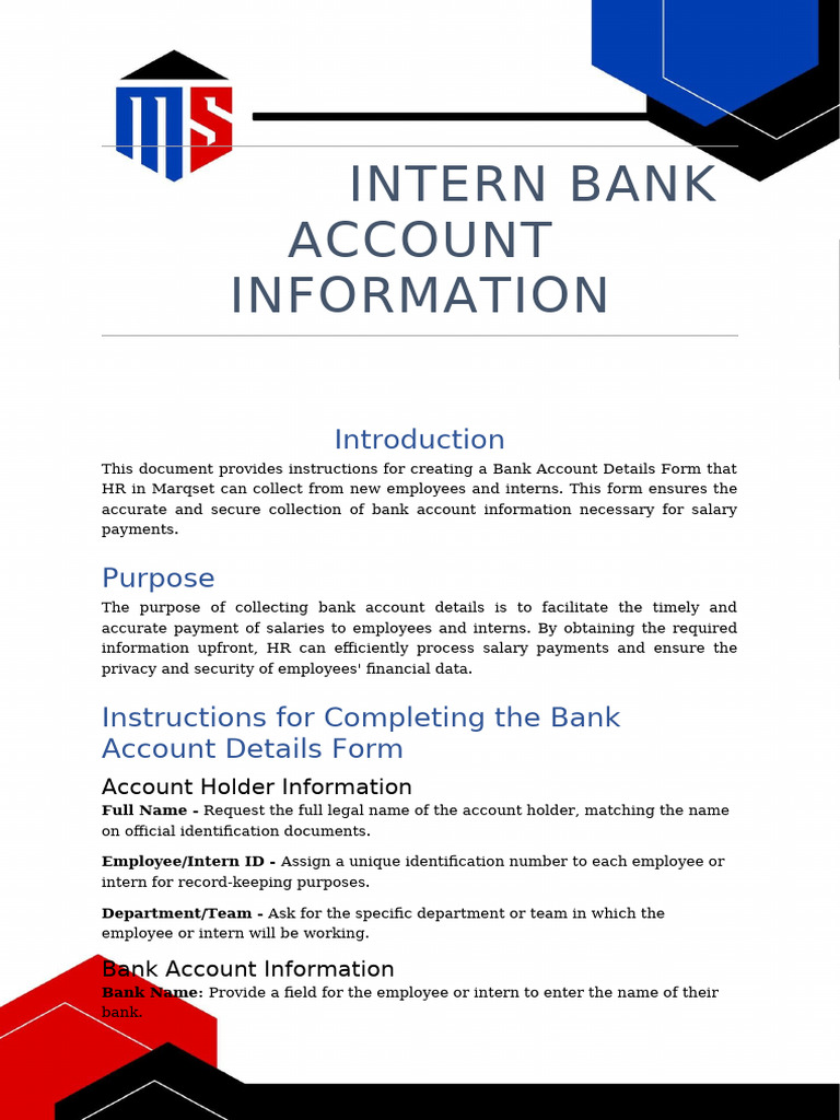 MarqSet - Employee Bank Account Information - Intern | PDF