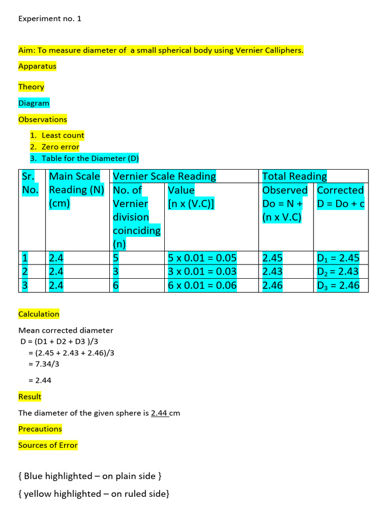 Vernier Calipher Exp Readings | PDF