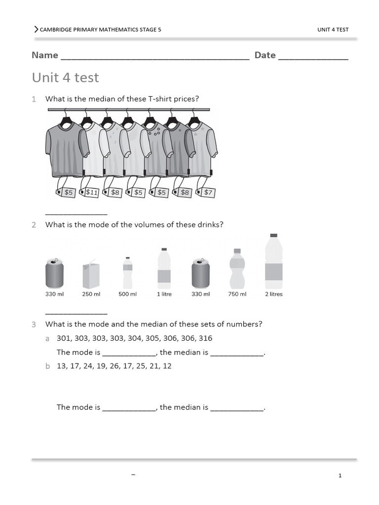 Prim Maths 5 2ed TR Unit 4 Test | PDF