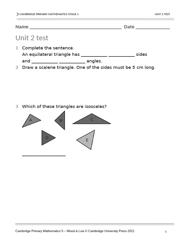 Prim Maths 5 2ed TR Unit 2 Test | PDF