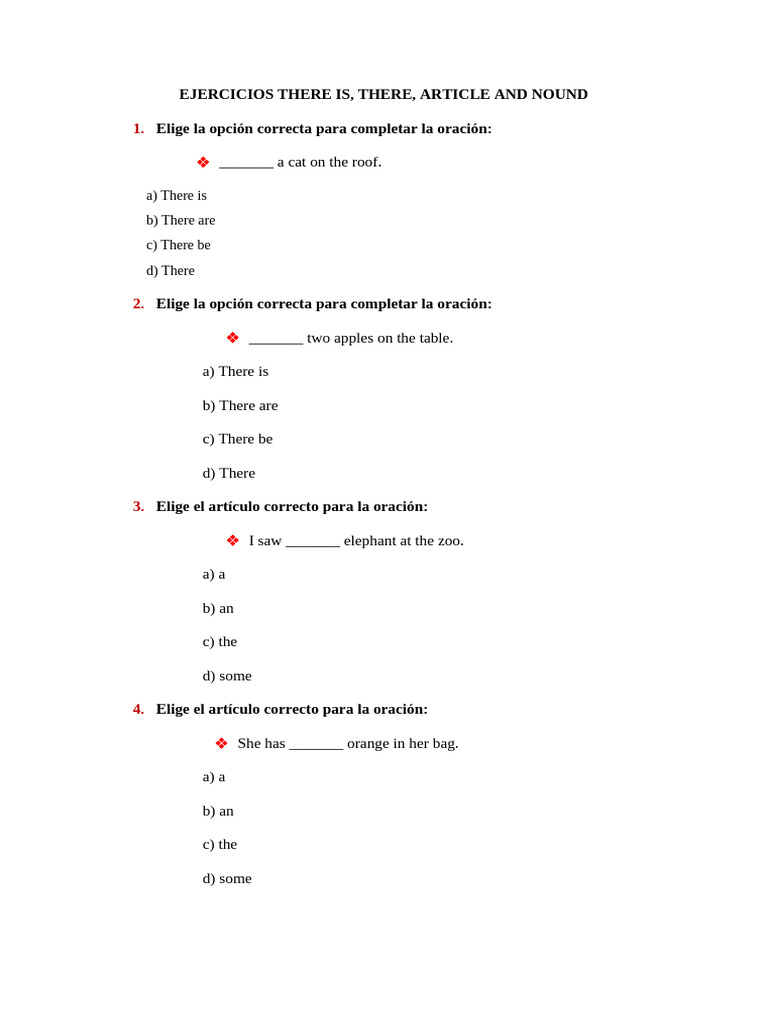 Exercícios de There Is e There Are | PDF