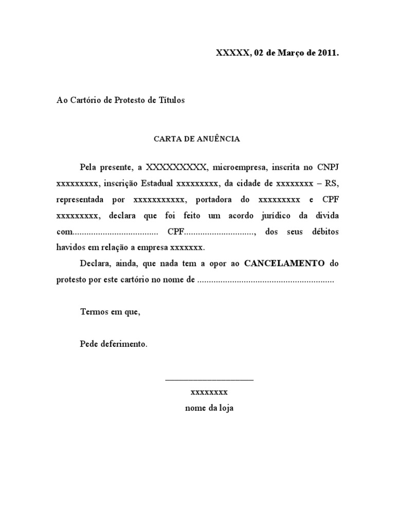 carta de anuencia.