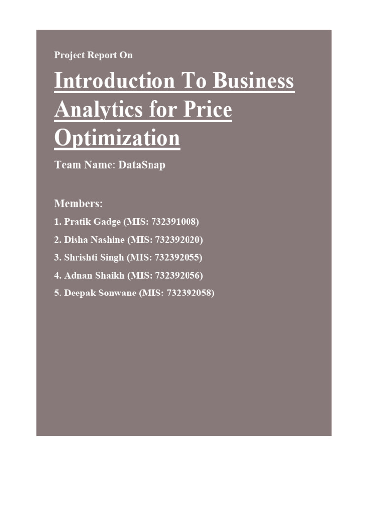 Price Optimisation - Final Report | PDF
