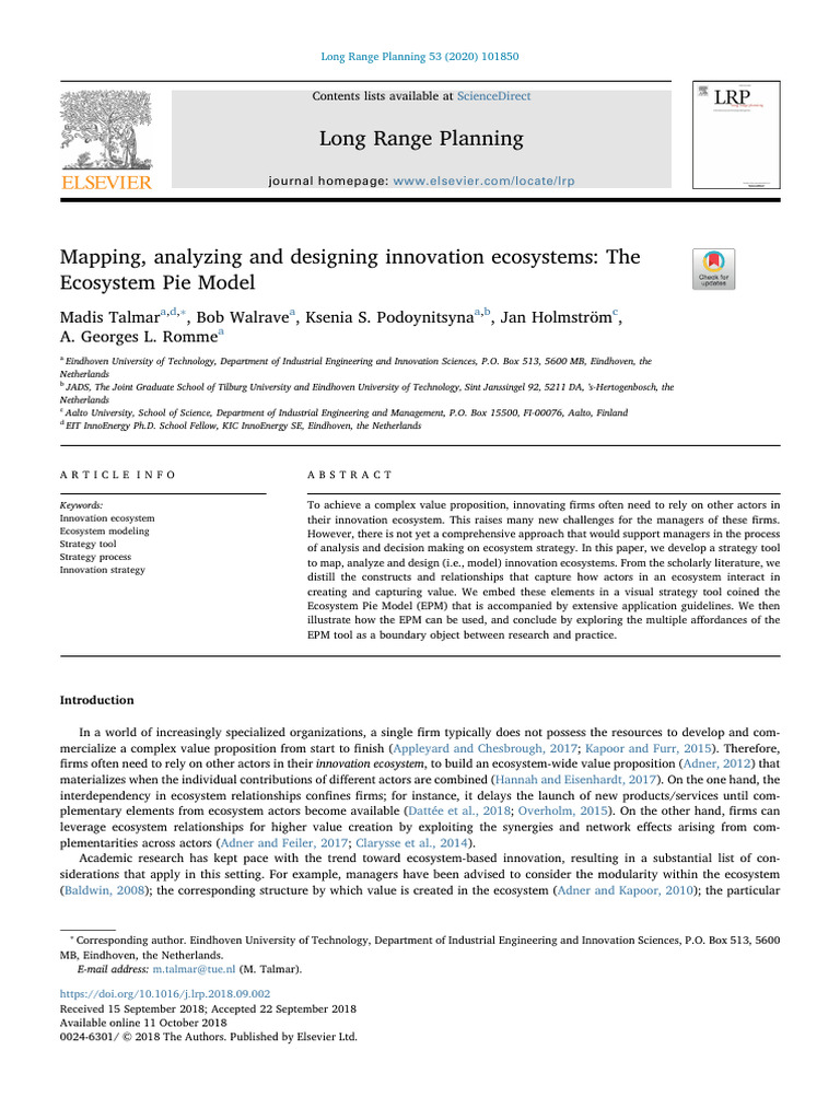 Mapping Analyzing and Designing Innovation Ecosystems T - 2020 - Long ...