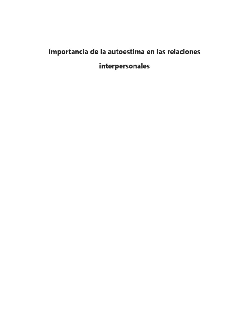 Importancia Del Autoestima en Las Relaciones Interpersonales | PDF