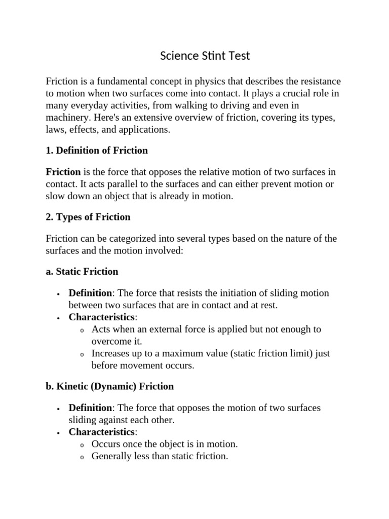 Science Stint Test | PDF