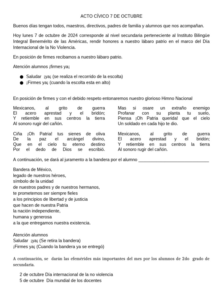 Acto Cívico 7 de Octubre | PDF