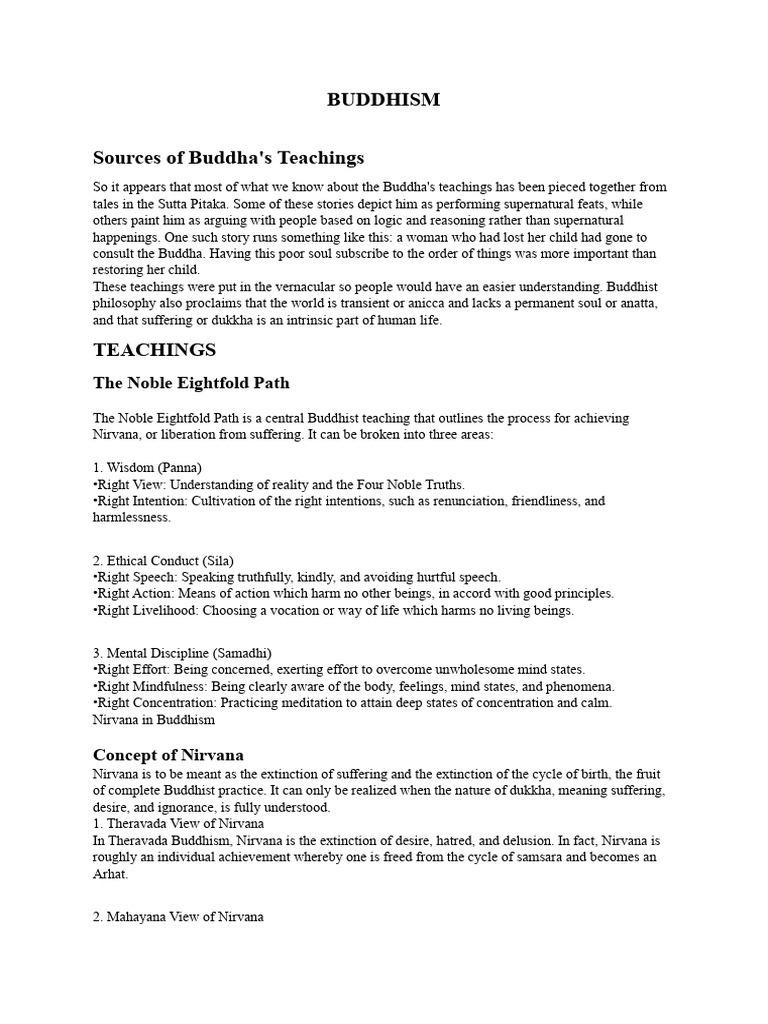 Buddhism Sources of Buddha's Teachings: The Noble Eightfold Path | PDF