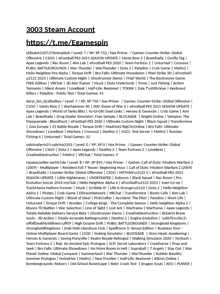 3003 steam account pdf