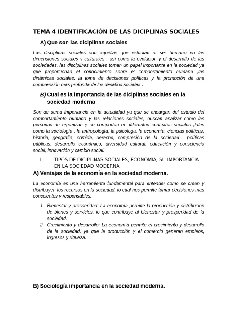 Tema 4 Identificación De Las Diciplinas Sociales 2 4 Pdf