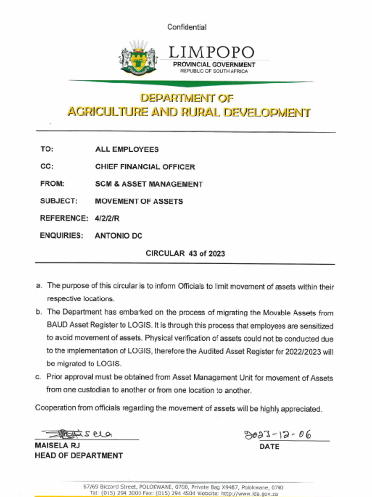 Movement of Assets - Circular 43 of 2023 | PDF