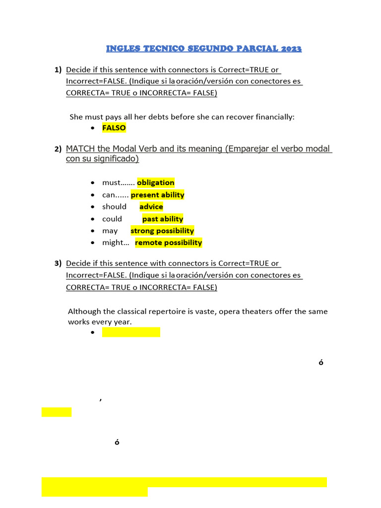 Examen de Inglés Técnico Segundo Parcial 2023 | PDF | Artes del ...