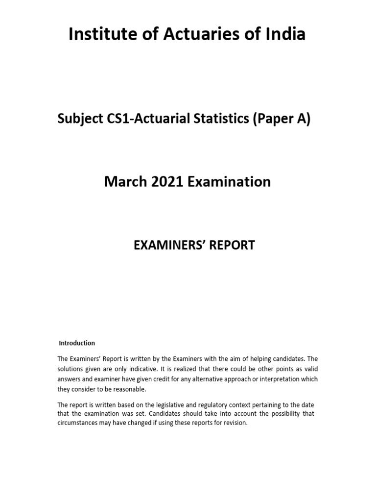 CS1 Actuarial Statistics Exam Report | PDF | Principal Component ...