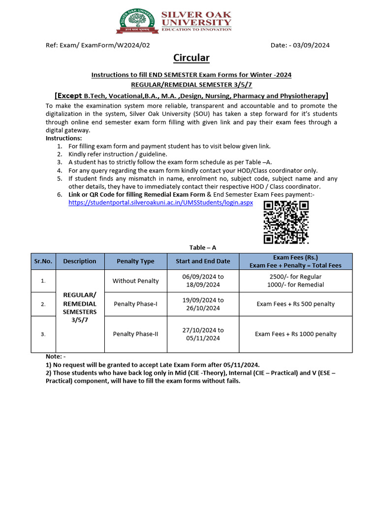 End Semester Exam Form Instructions | PDF