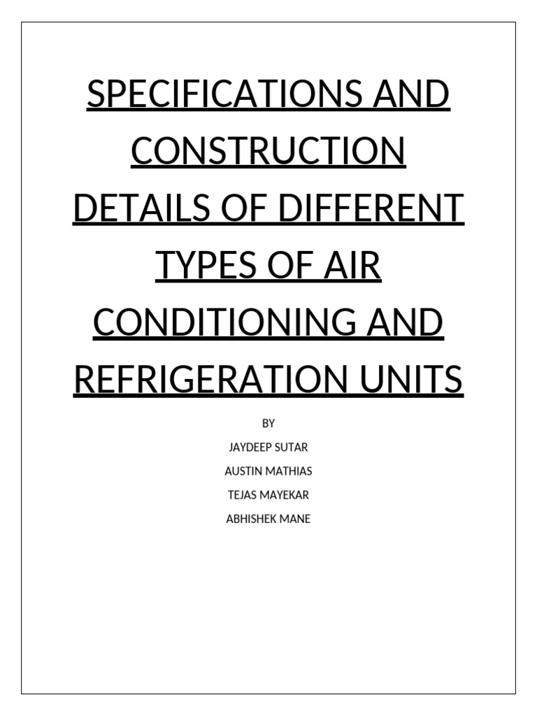 SPECIFICATIONS AND CONSTRUCTION DETAILS OF DIFFERENT TYPES OF AIR