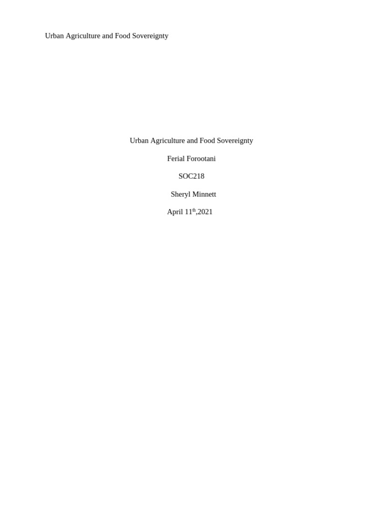 Urban Agriculture and Food Sovereignty | PDF