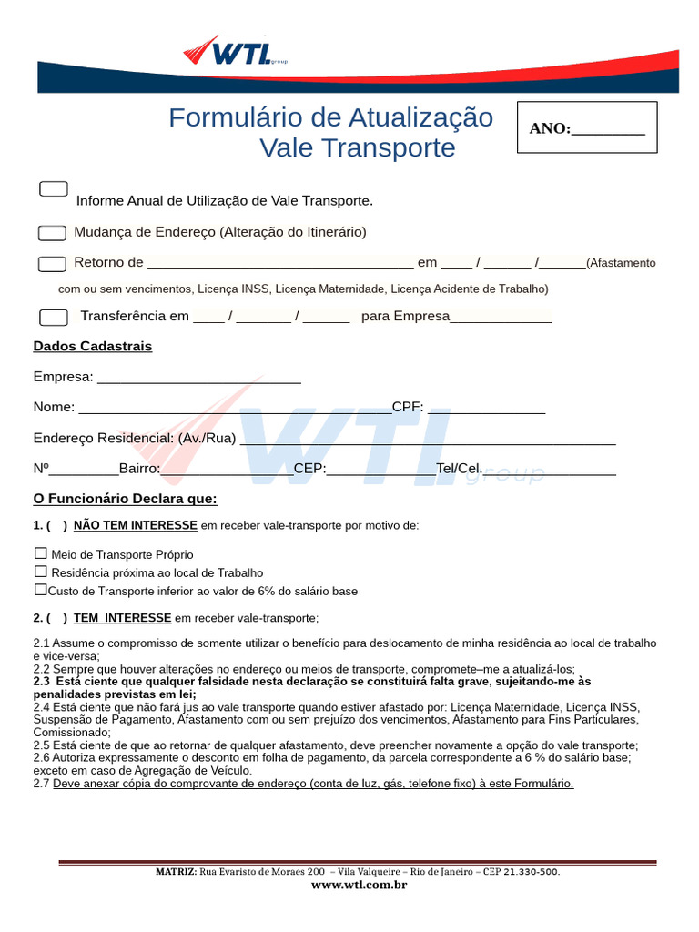 1 - Vale Transporte - Atualização | PDF