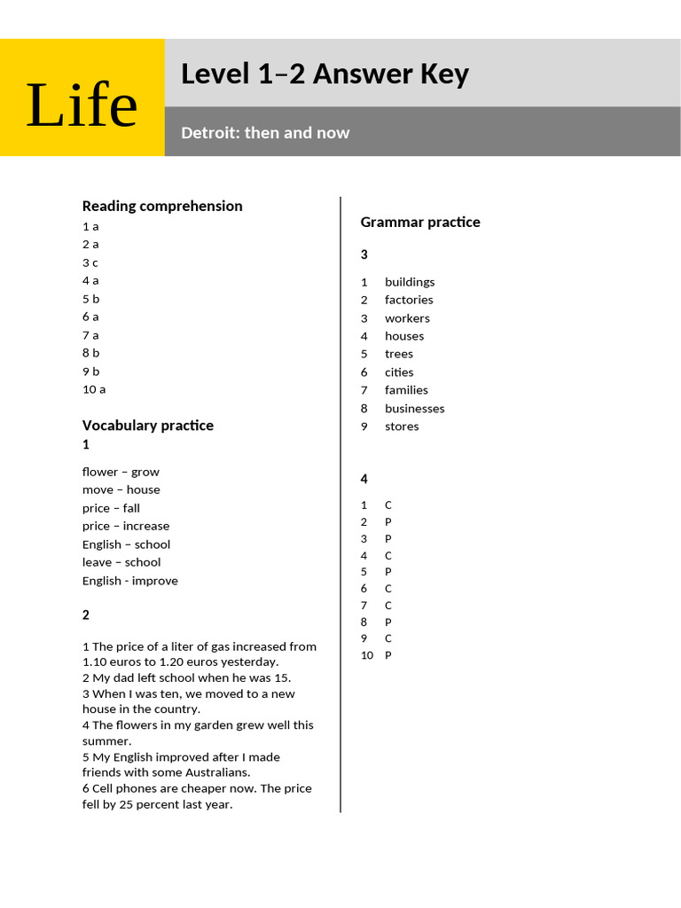 Level 1-2 Lesson 9 Answer Key | PDF
