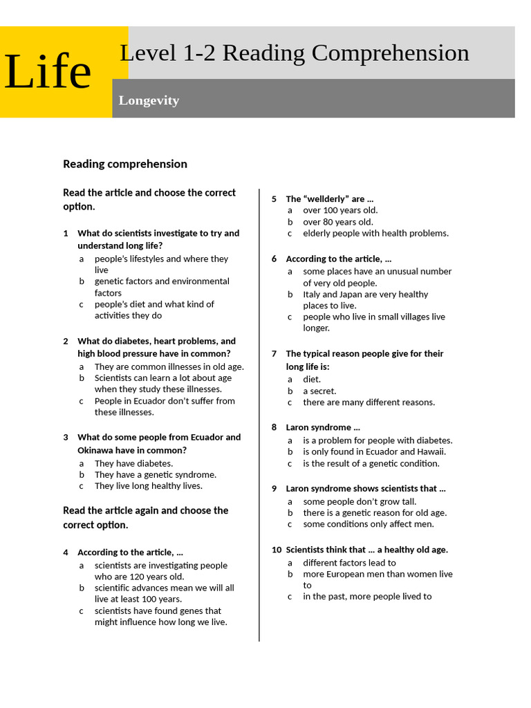 Level 1-2 Lesson 5 Reading Comprehension | PDF