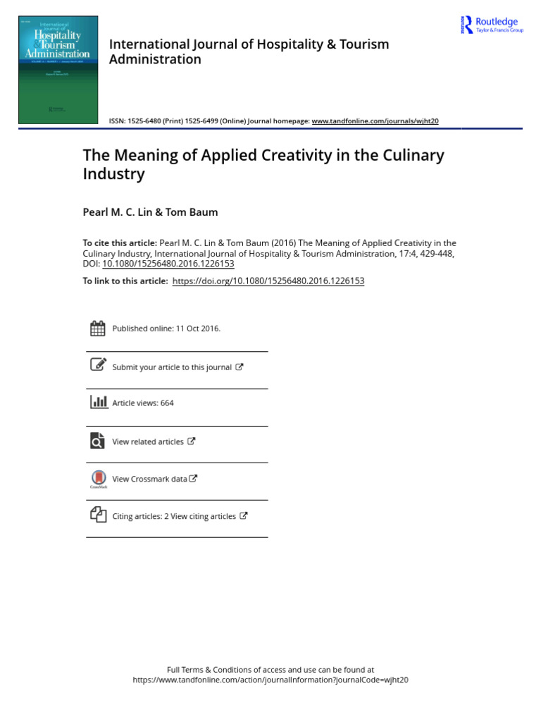 The Meaning of Applied Creativity in the Culinary Industry PDF