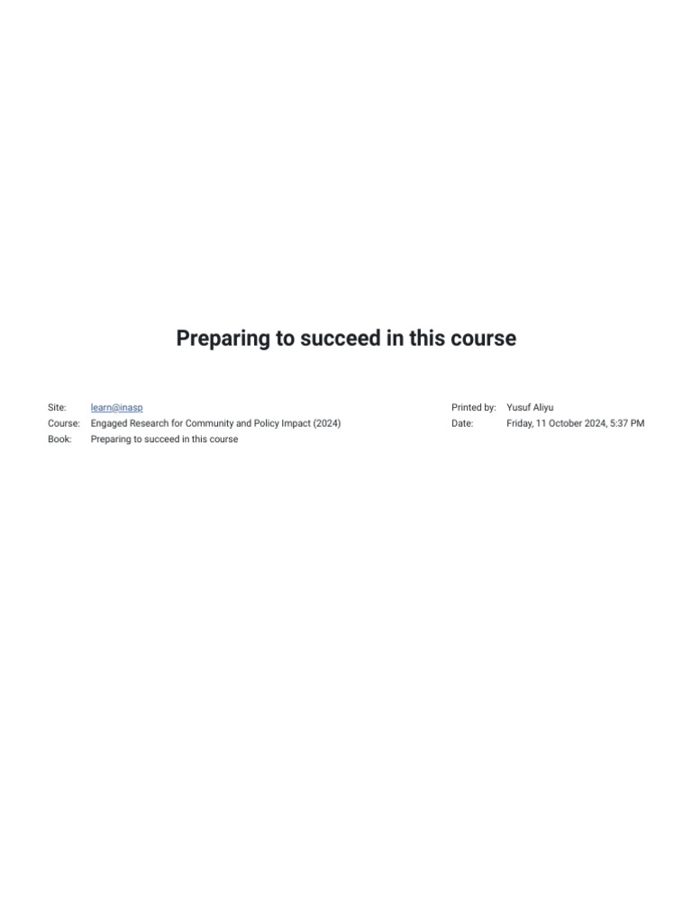 Preparing To Succeed in This Course - Learn@Inasp | PDF