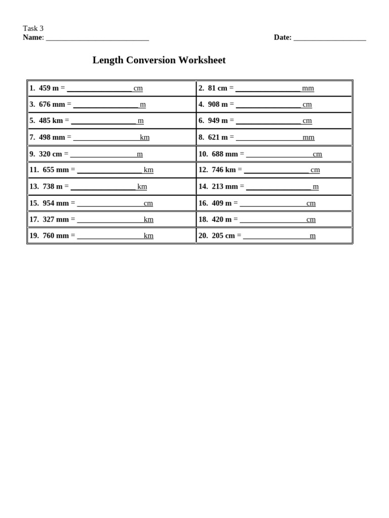01 - Length Conversion Worksheet | PDF