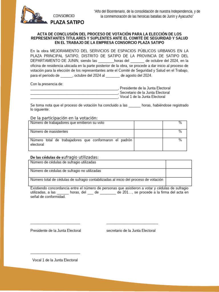 Acta de Conclucion Del Proceso de Votacion | PDF