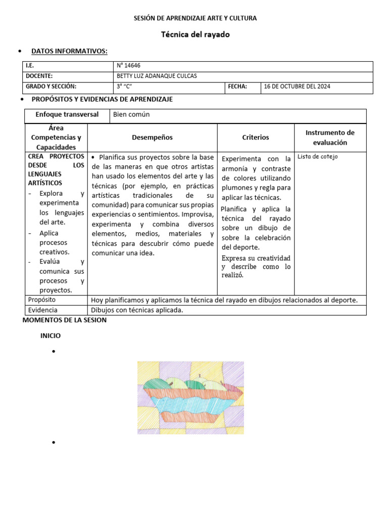 Sesión de Aprendizaje Arte y Cultura | PDF | Dibujo | Aprendizaje