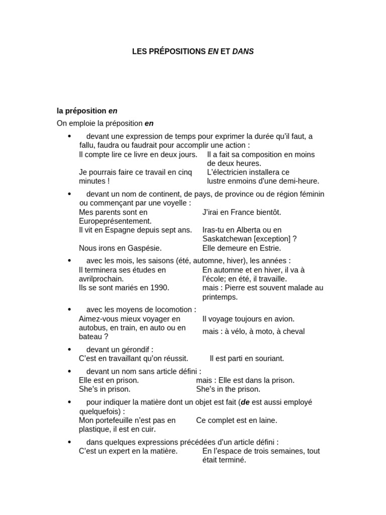 Usage des prépositions 