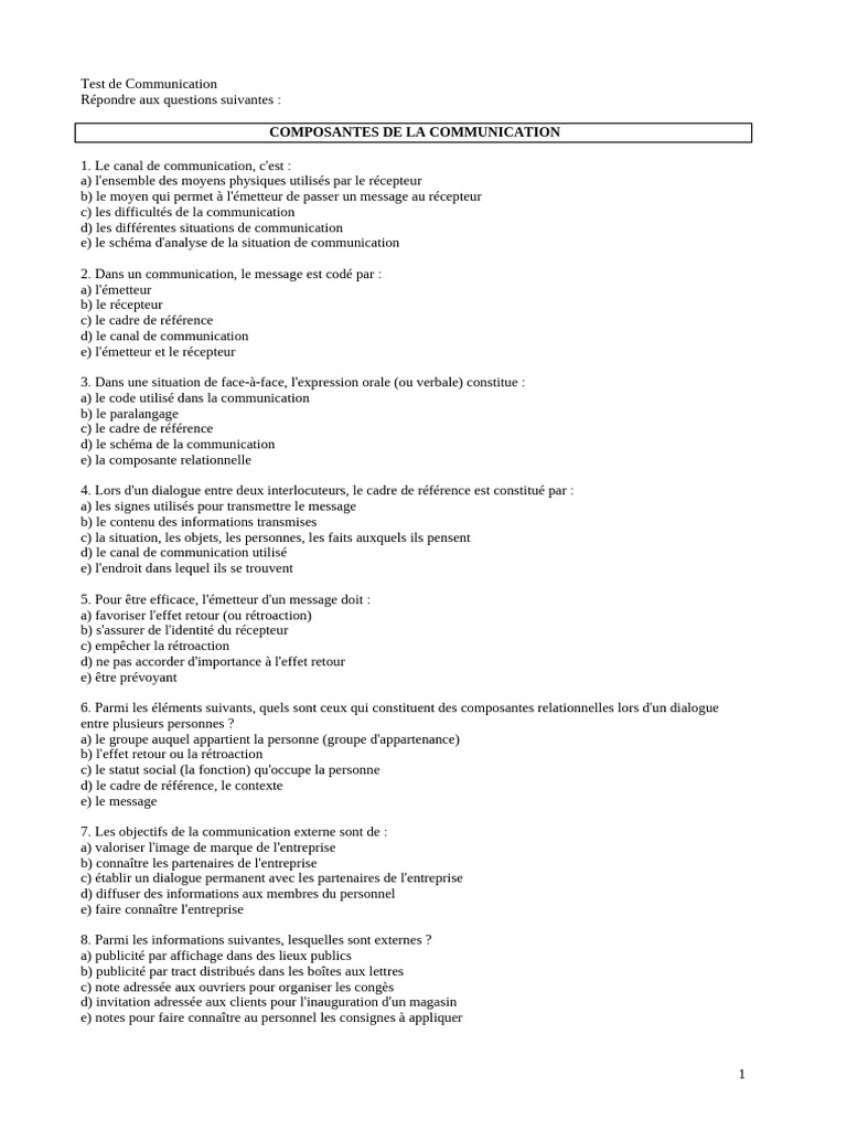 1 Test Composantes de La Communication | PDF