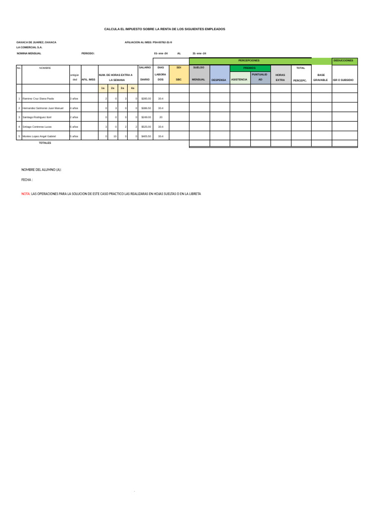 ejercicio de calculo de ISR mensual de SUELDOS Y SALARIOS1 PDF
