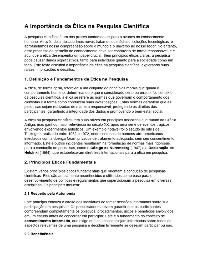 A Importância Da Ética Na Pesquisa Científica | PDF