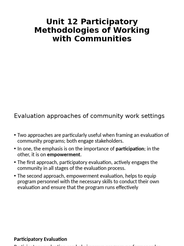 Community Evaluation Methodologies | PDF | Evaluation | Empowerment