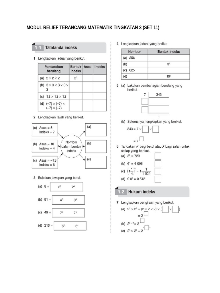 Latihan Matematik Bab 1 Tingkatan 3 | PDF