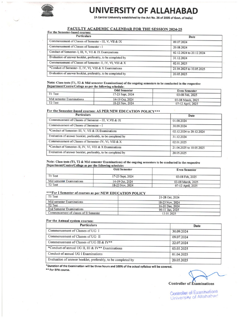 Faculty Academic Calendar 2024 25 PDF