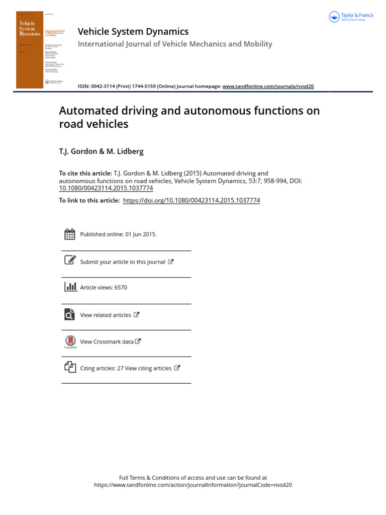 Automated Driving and Autonomous Functions On Road Vehicles | PDF