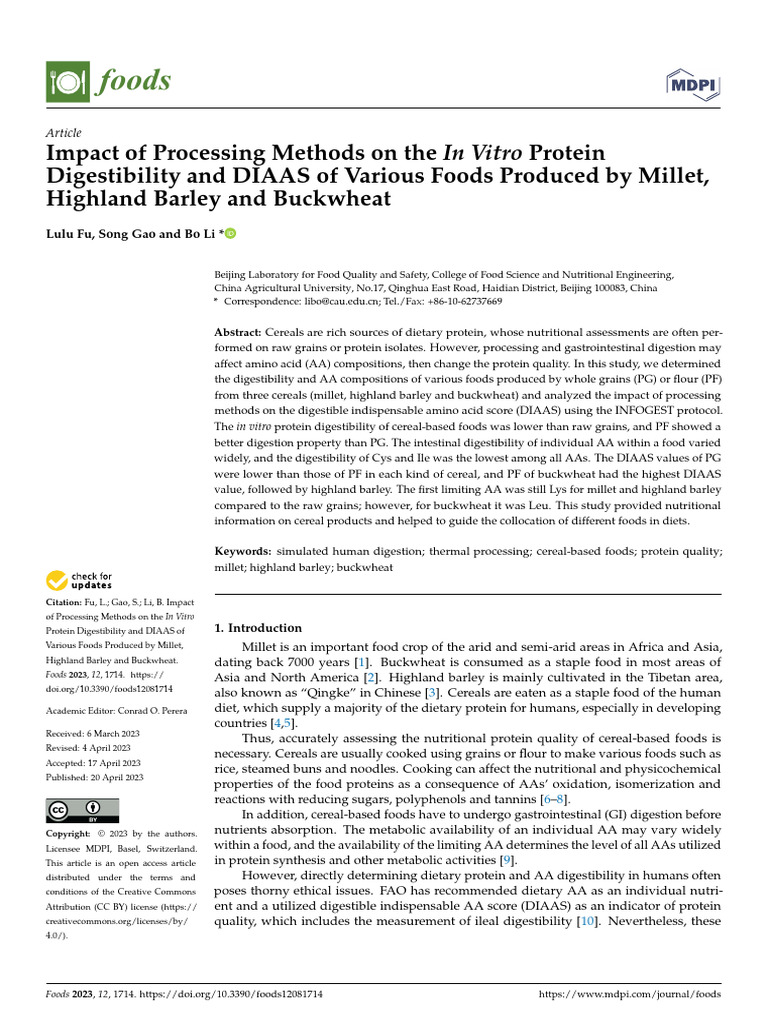 Cereales - Impact of Processing Methods On The in Vitro Protein ...