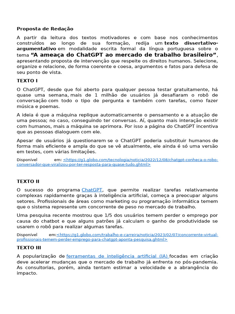 Proposta de Redação TEXTOS MOTIVADORES CHAT GPT | PDF