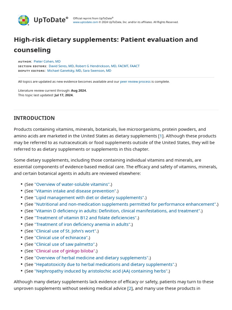 High-Risk Dietary Supplements - Patient Evaluation and Counseling ...
