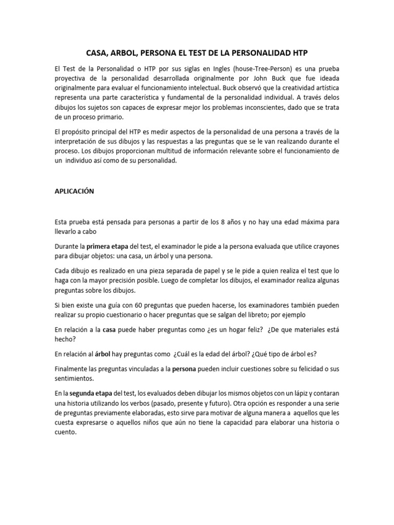 Test HTP: Análisis de Personalidad | PDF | Creatividad | Relaciones ...