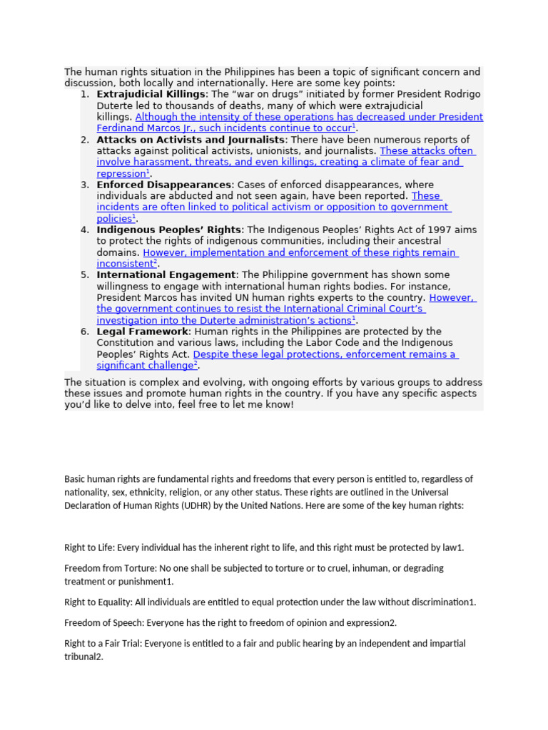 Human Rights Issues in the Philippines | PDF | Human Rights | Justice