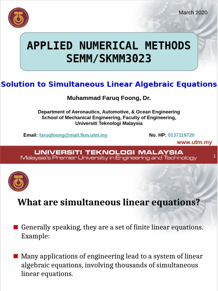 Lecture 3 Solution To Simultaneous Linear Algebraic Equation RAW | PDF