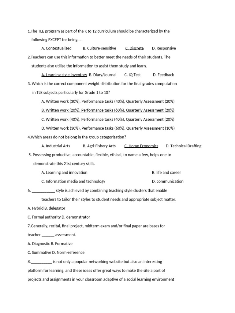 TLE - Pre Test | PDF